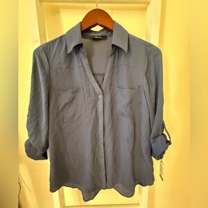 BCX Slate Blue Button-Front Top